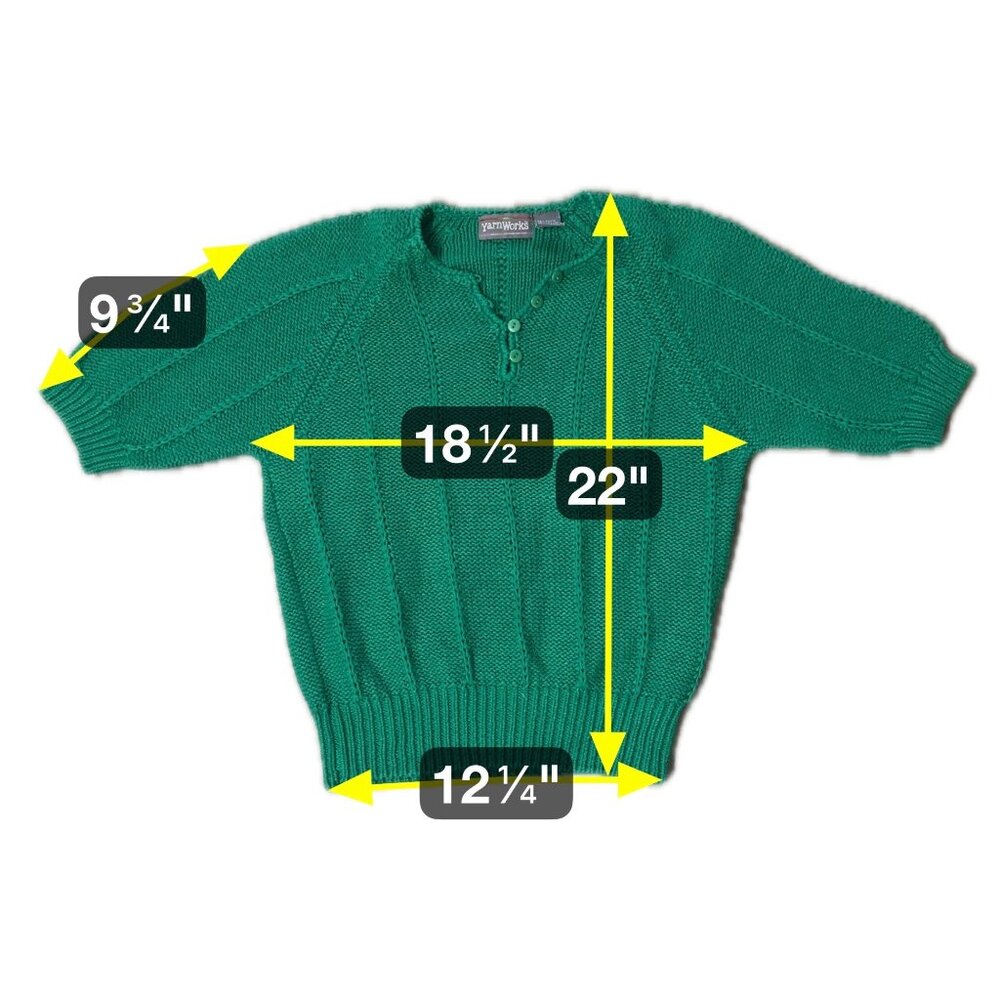 Vintage Green Knit Sweater Medium Short Sleeve Hong Kong Yarnworks 1980s Retro - Picture 6 of 6